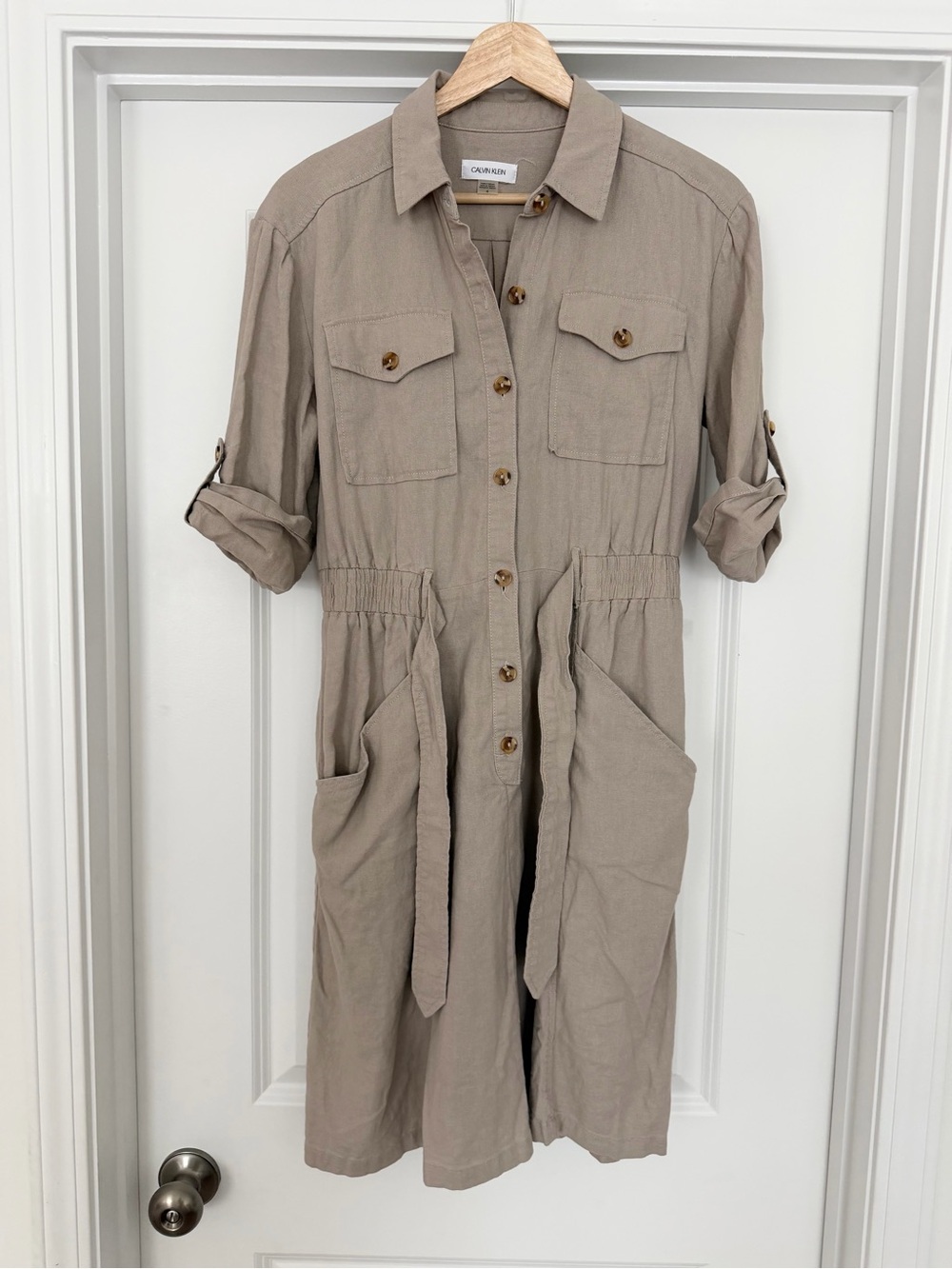 Calvin Klein Taupe Utility Midi Shirt Dress